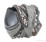 Grey Satin Metal Mesh Clutch