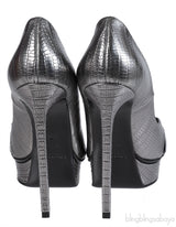Yves Saint Laurent Gun Metal Lizard Print Pointed Pump