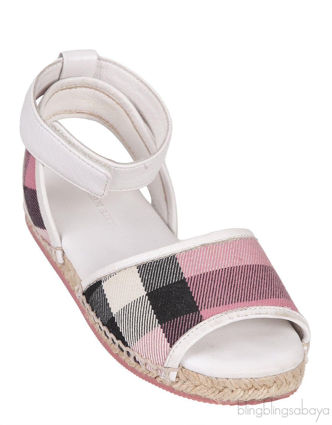 White Leather Pink Check Espadrille Kids Sandals