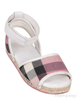 White Leather Pink Check Espadrille Kids Sandals