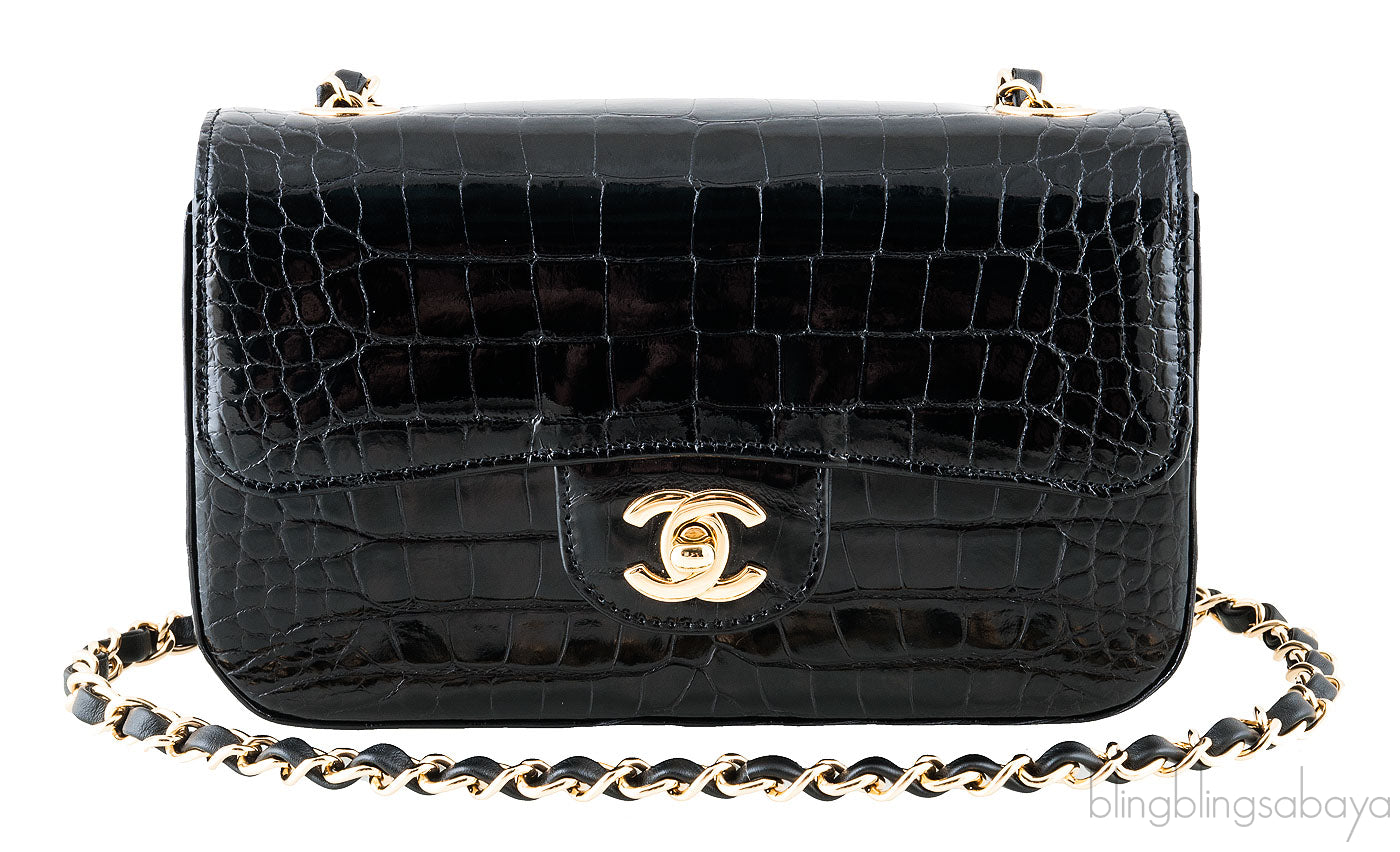 Black Croc Mini Single Flap Bag