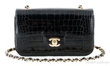 Black Croc Mini Single Flap Bag