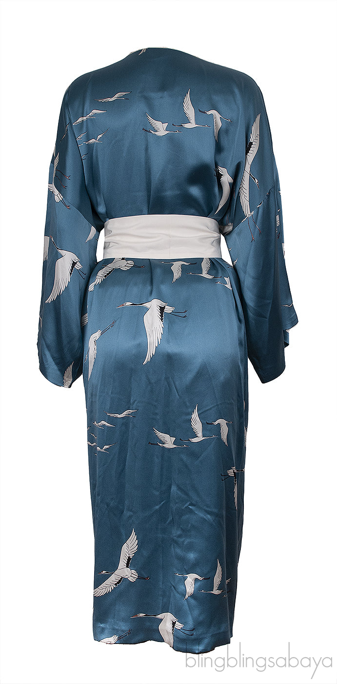 Bird Print Blue Kimono