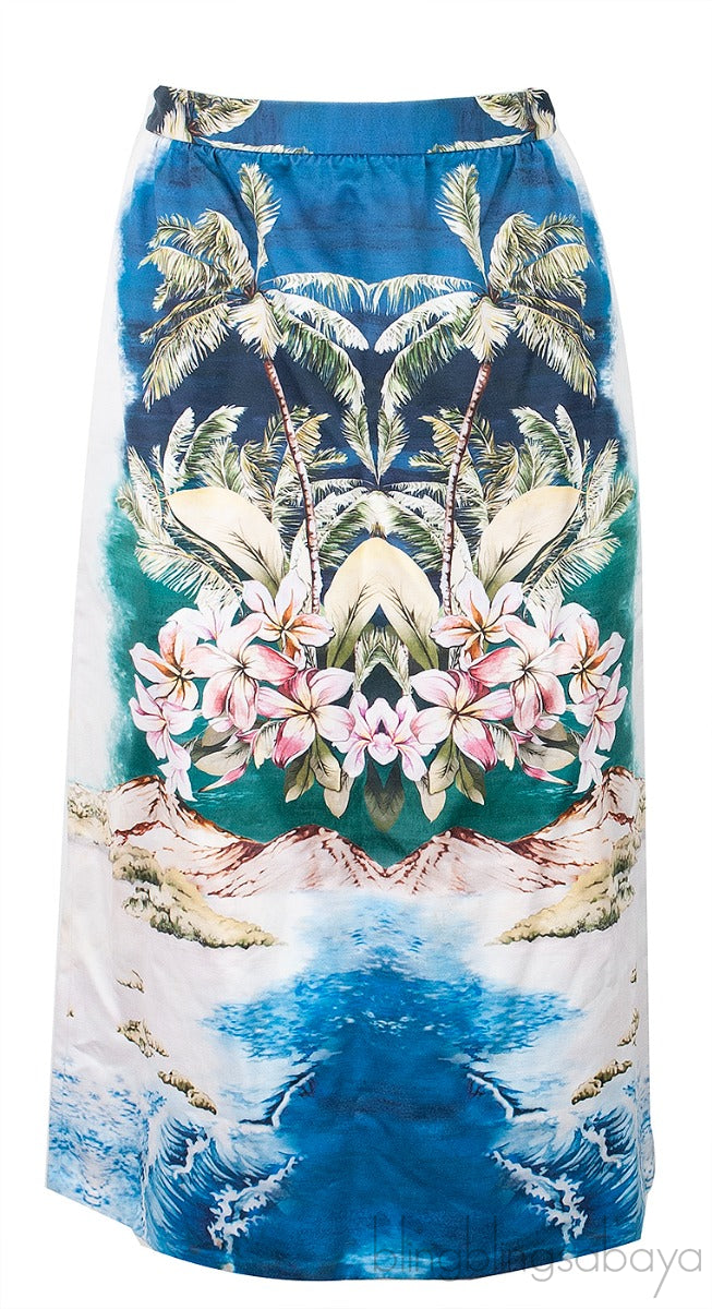 Blue Printed Midi Skirt