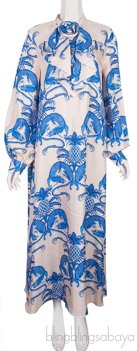 Ruffled Printed Silk Satin Twill Dress