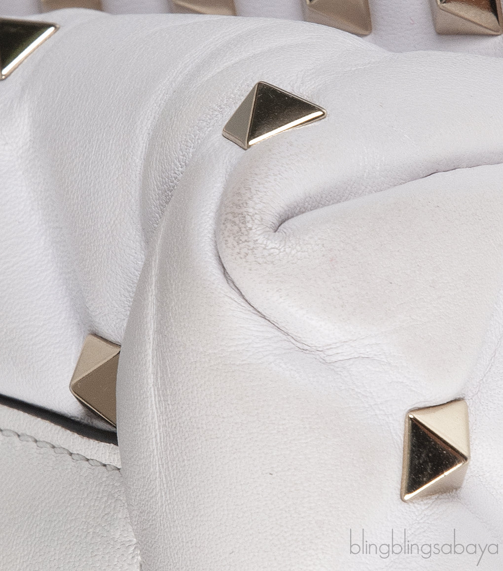 White Candystud Printed Top Handle Bag