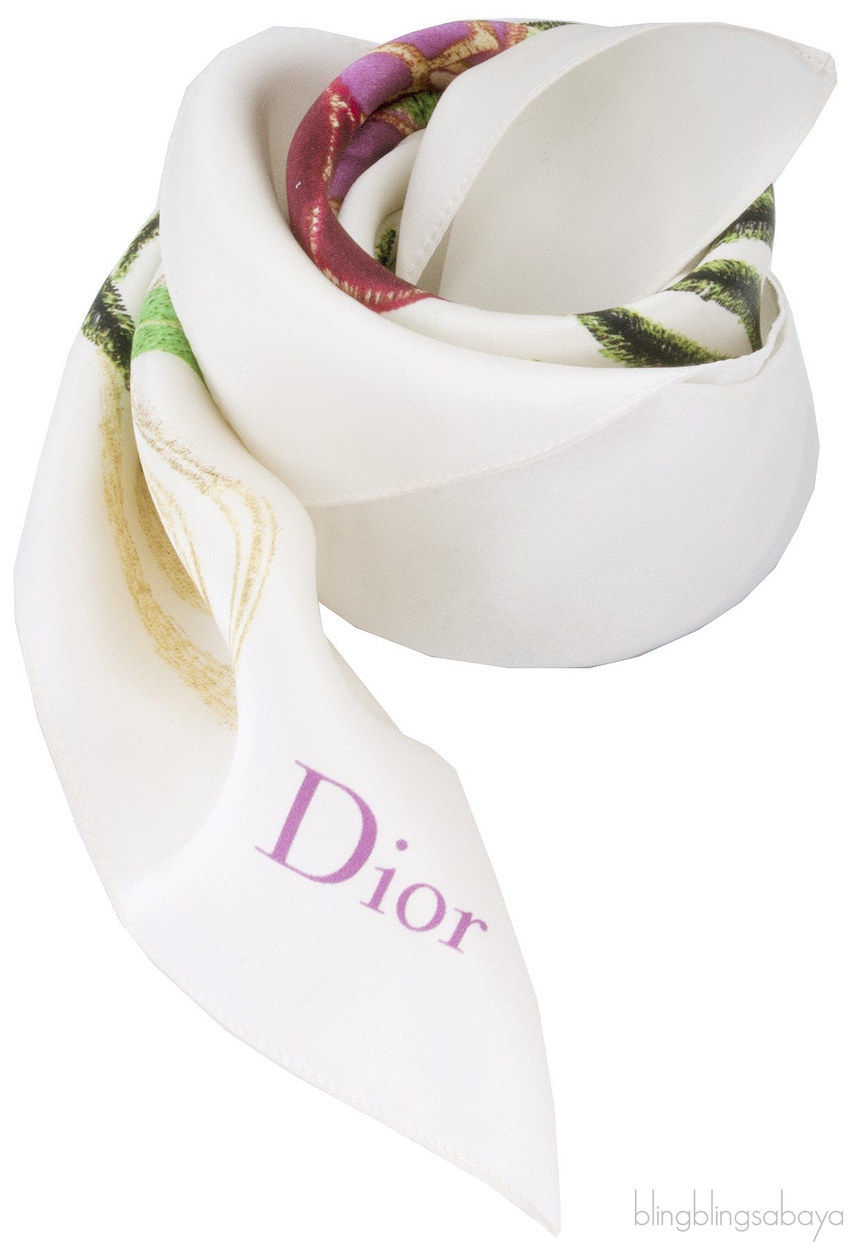 Ivory Floral Print Silk Scarf