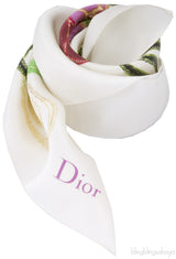 Ivory Floral Print Silk Scarf