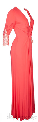 Coral Pink Lace Sleeve Dress