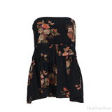 Valentino Black Floral Print Tube Peplum Top L