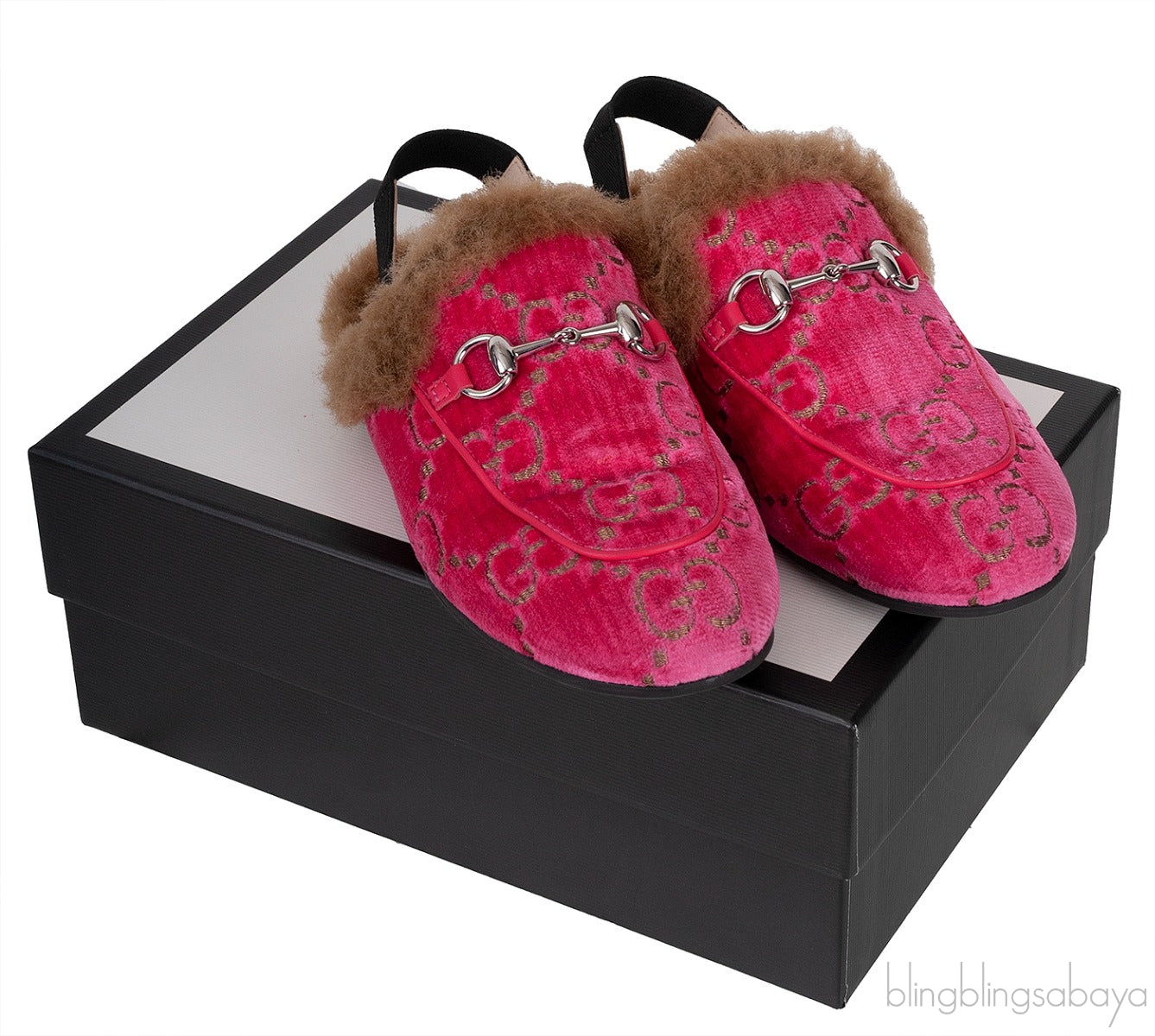 Pink Princetown GG Velvet Kids Shoes