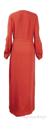 Rust Orange V-neck Belted Maxi Dress