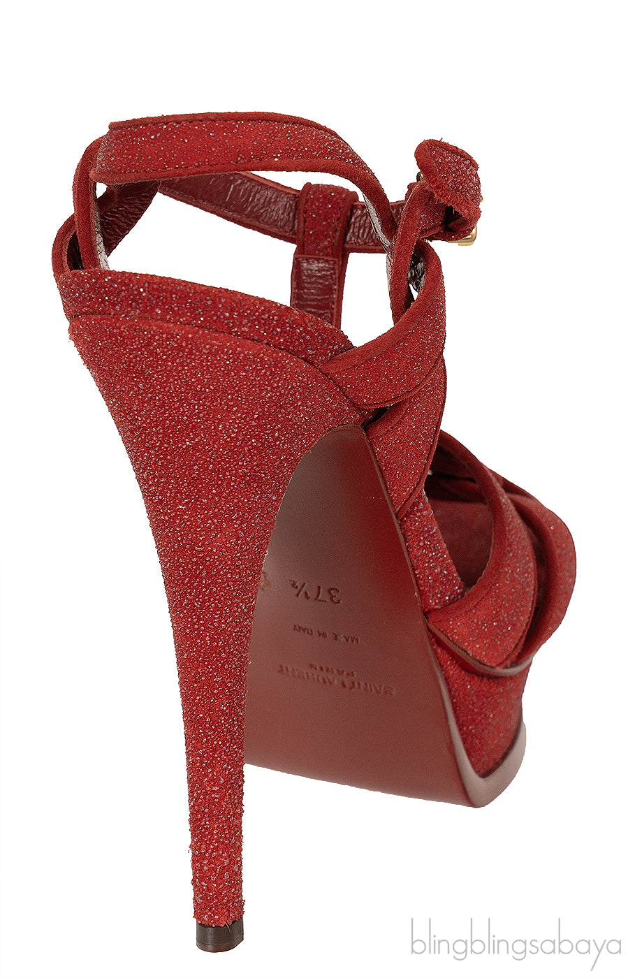Yves Saint Laurent Red Glitter Finish Tribute Sandals 37.5