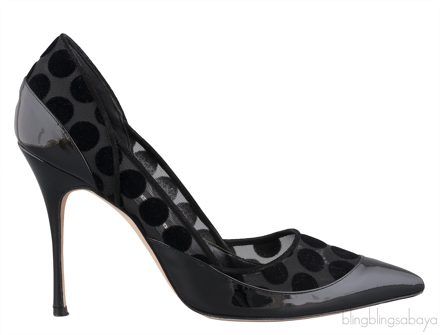 Black Mesh Polka Dot Heels