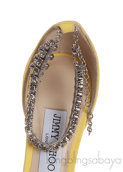 Jimmy Choo Shiloh Yellow Suede Crystal Heels