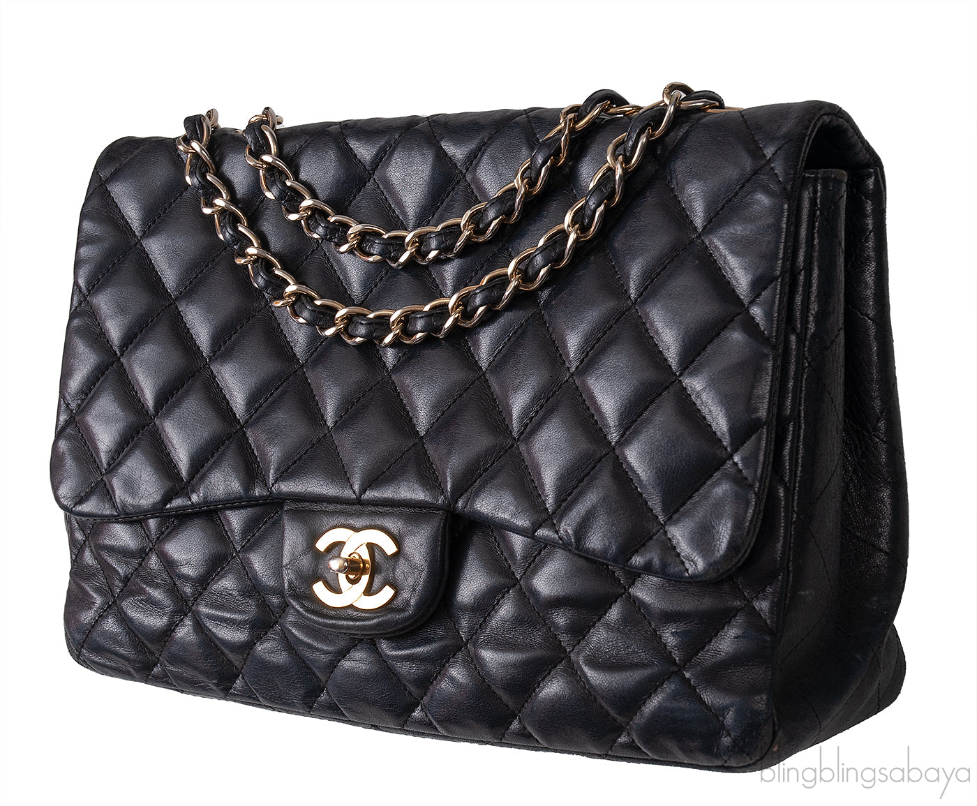 Black Quilted Vintage Jumbo Flap Bag GHW