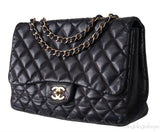 Black Quilted Vintage Jumbo Flap Bag GHW