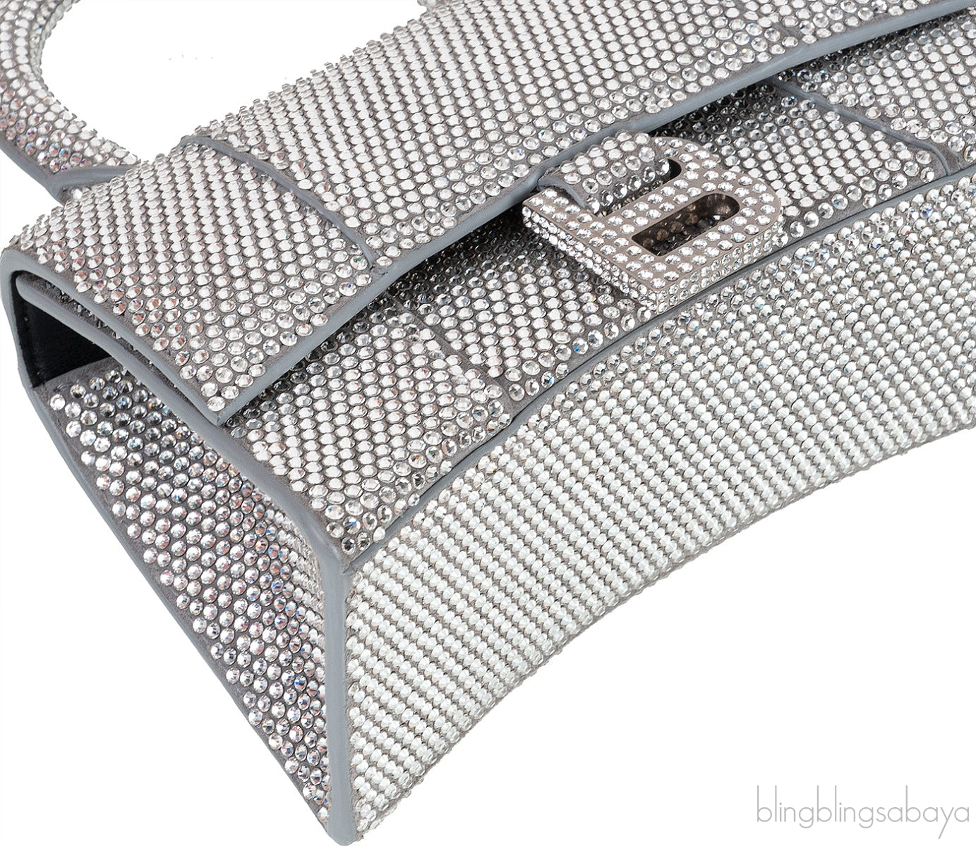 Silver Hourglass XS Rhinestone Suede Calfskin
