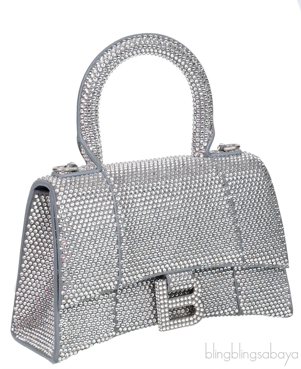 Hourglass XS Silver Rhinestone Suede Calfskin