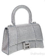 Hourglass XS Silver Rhinestone Suede Calfskin