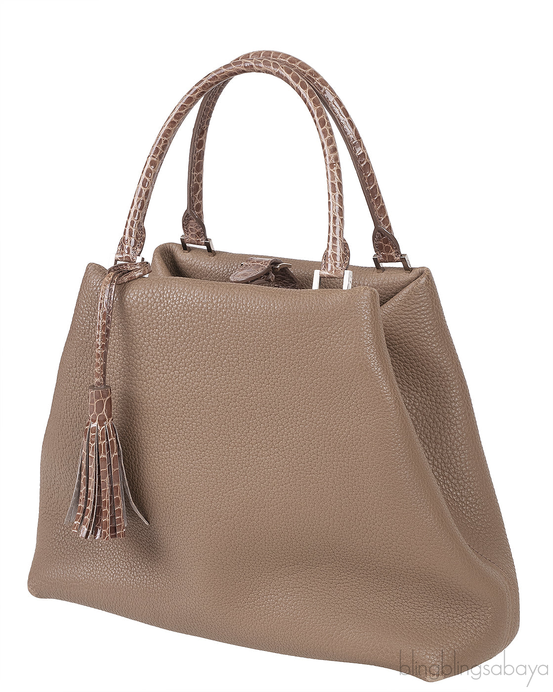 Etoupe Leather Croc Print Handle Bag