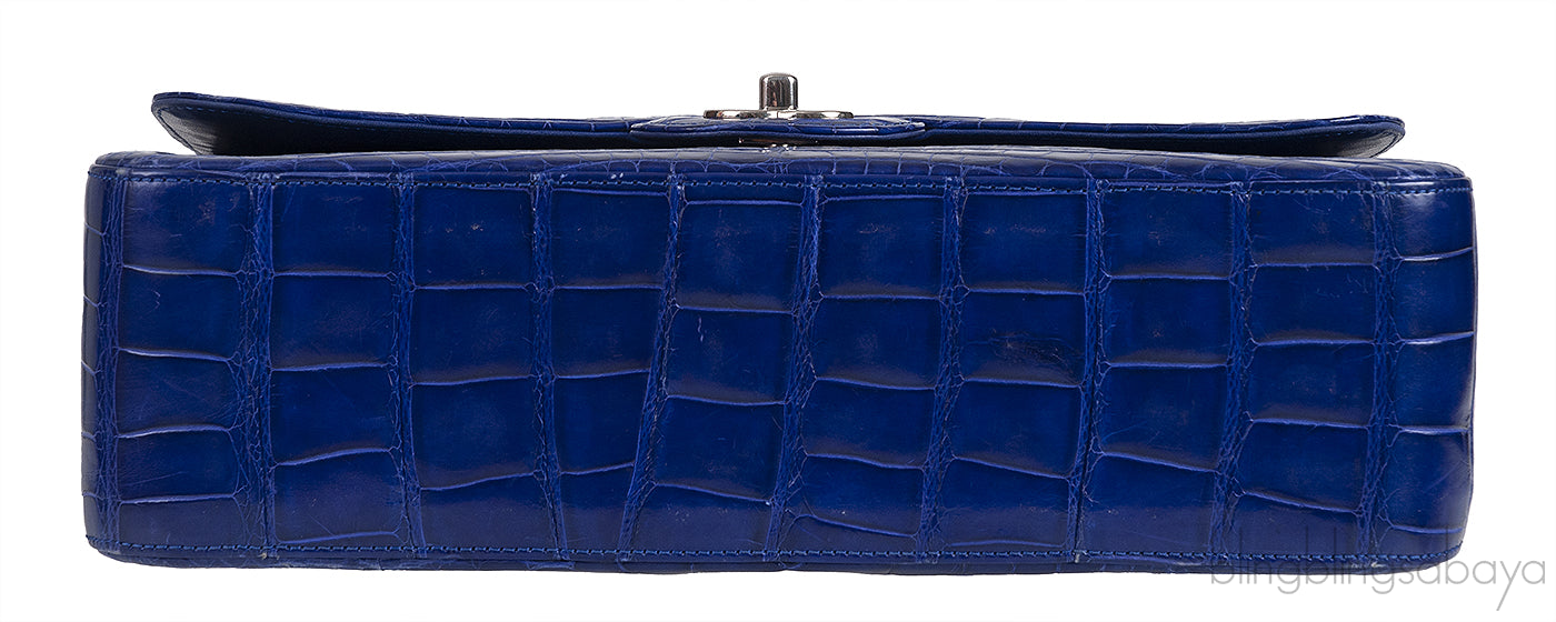 Classic Blue Iris Crocodile Jumbo Flap Bag