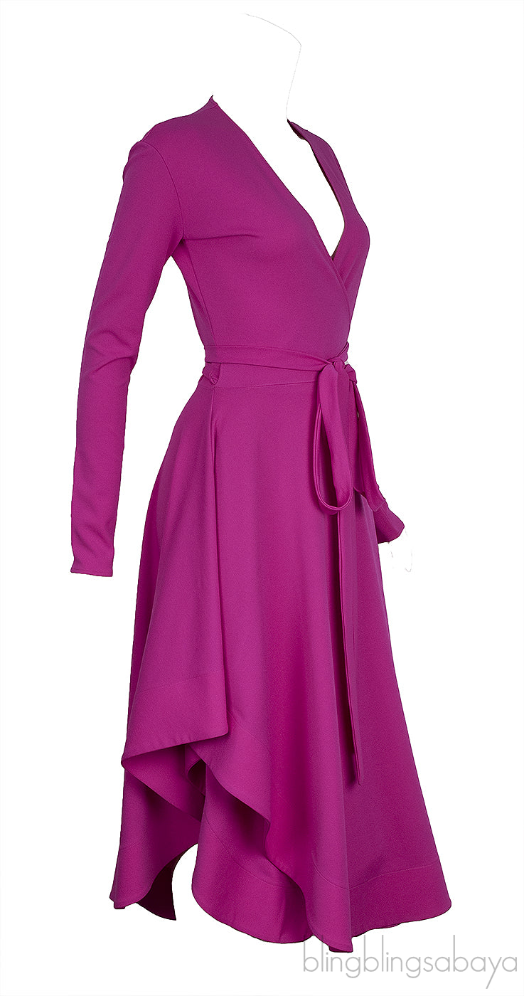 Fuchsia Pink Wrap Asymmetric Dress