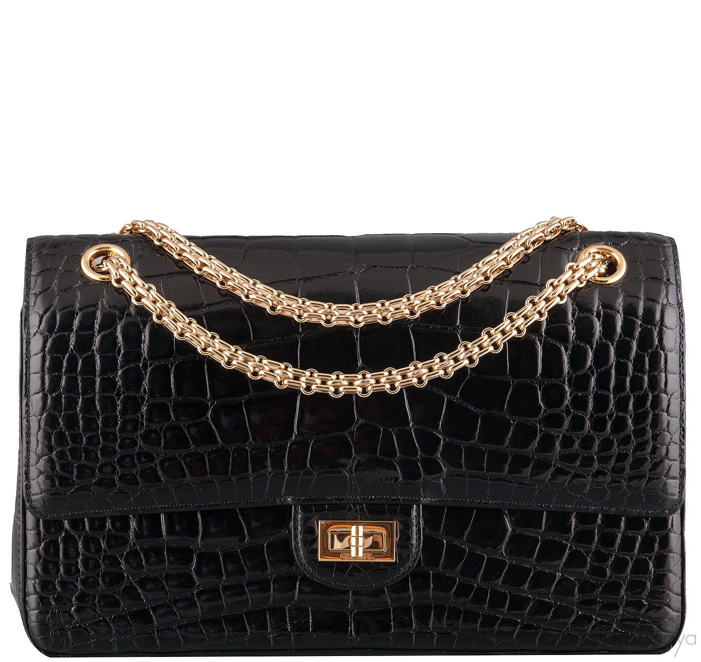 2.55 Black Croc Large Bag