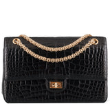 2.55 Black Croc Large Bag