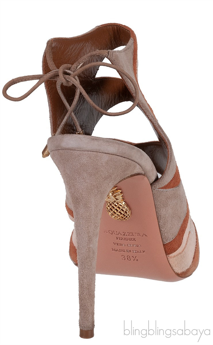 Tri-color Suede Peep Toe Sandals