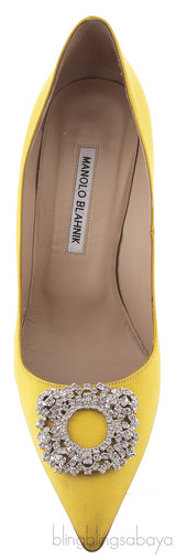 Yellow Jeweled Pointed Pump
