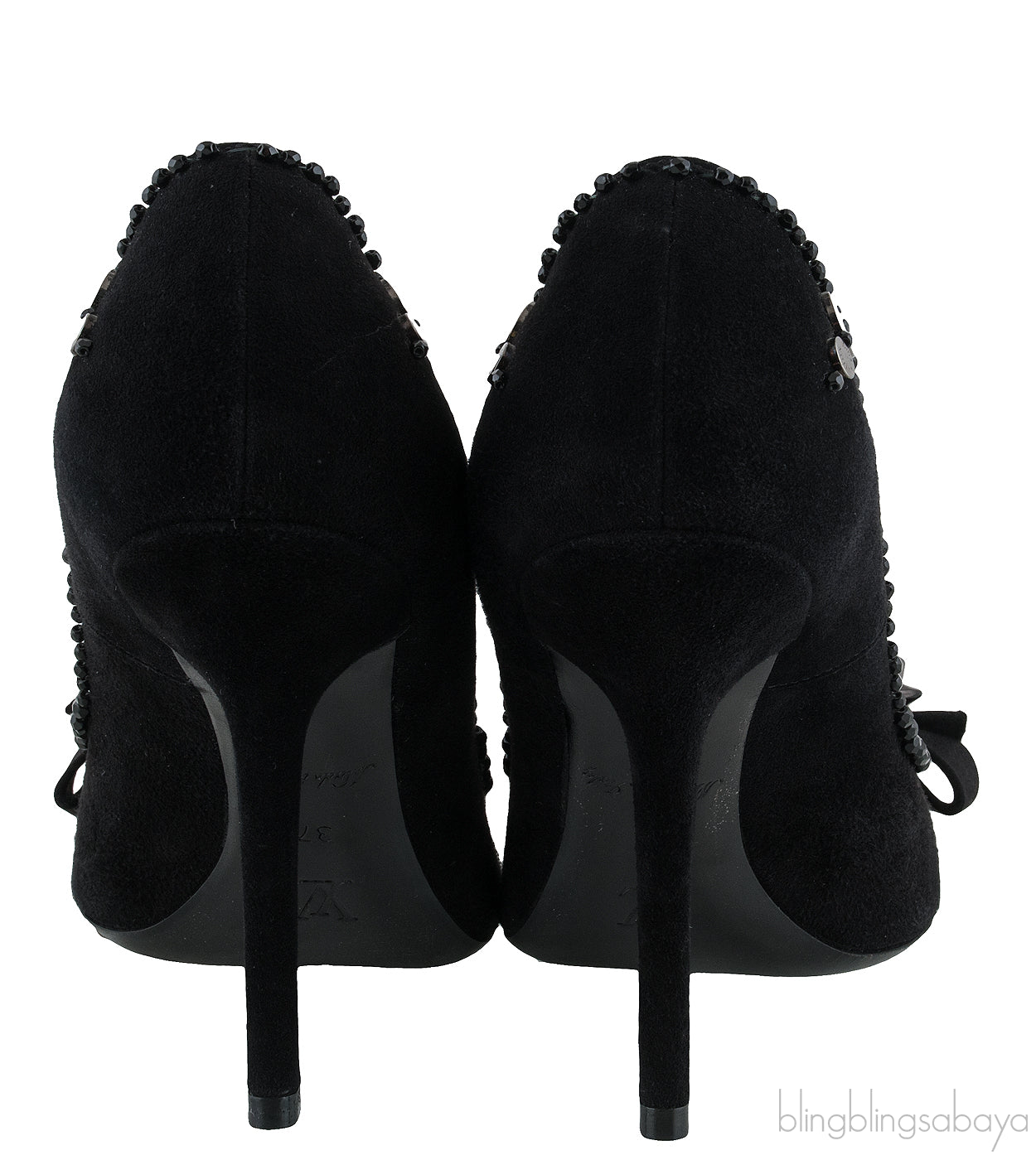 Black Catrin Bead Emb Vamp Heels