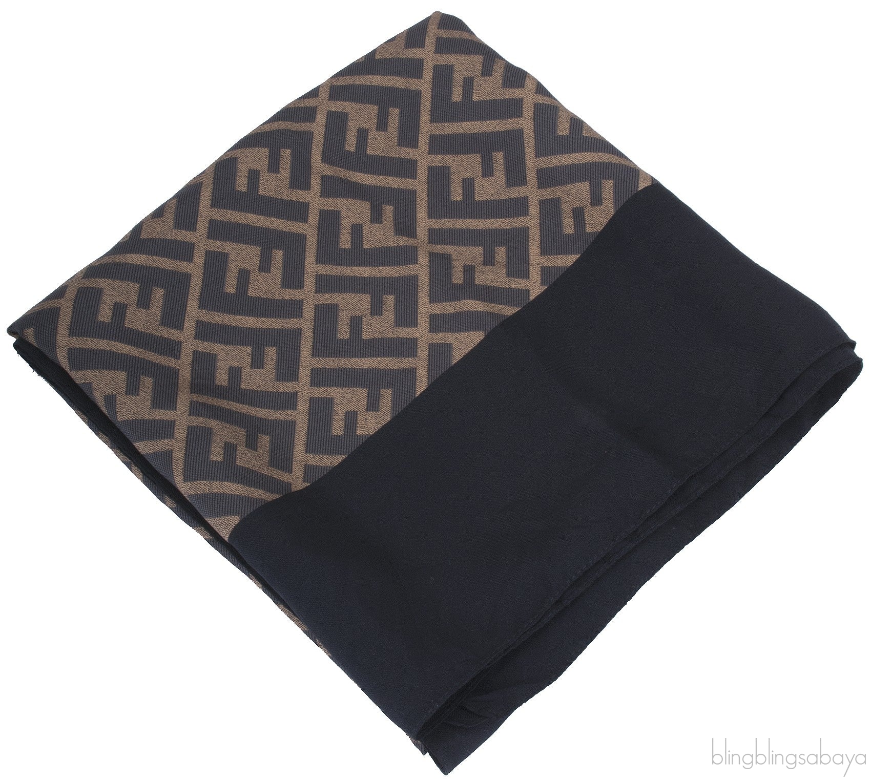 FF Brown Print Silk Scarf
