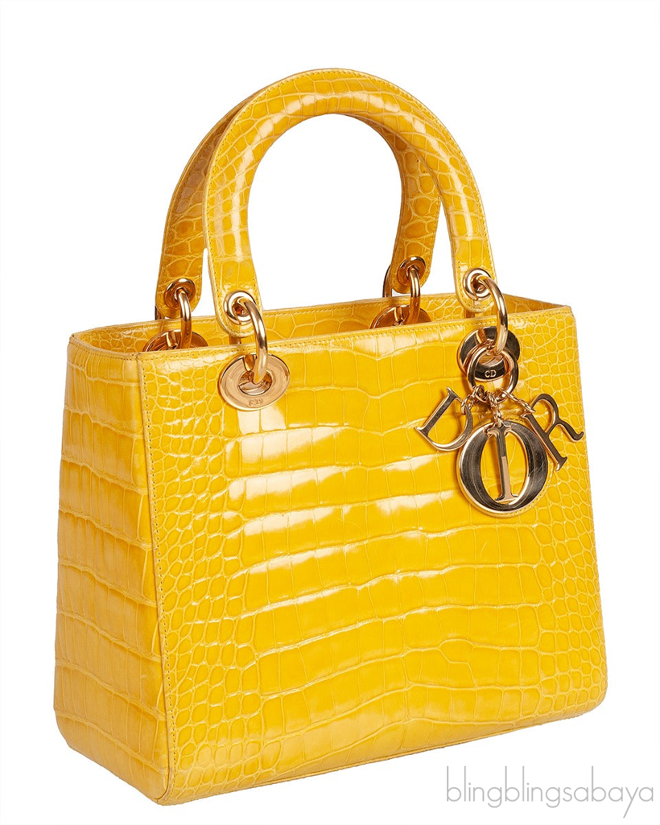 Lady Dior Yellow Crocodile Medium Bag