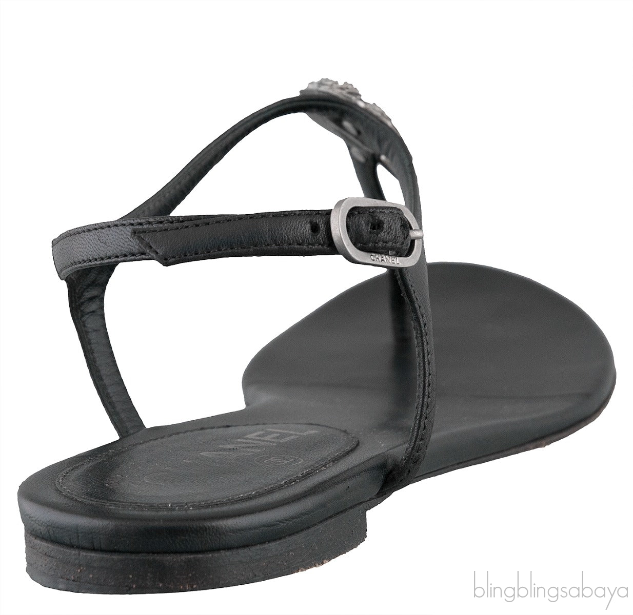Black T-strap Thong CC Sandals