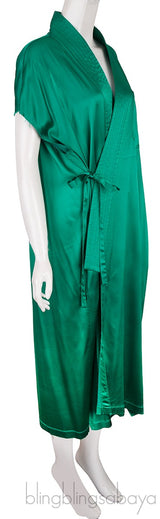 Emerald Satin Judo Wrap Dress