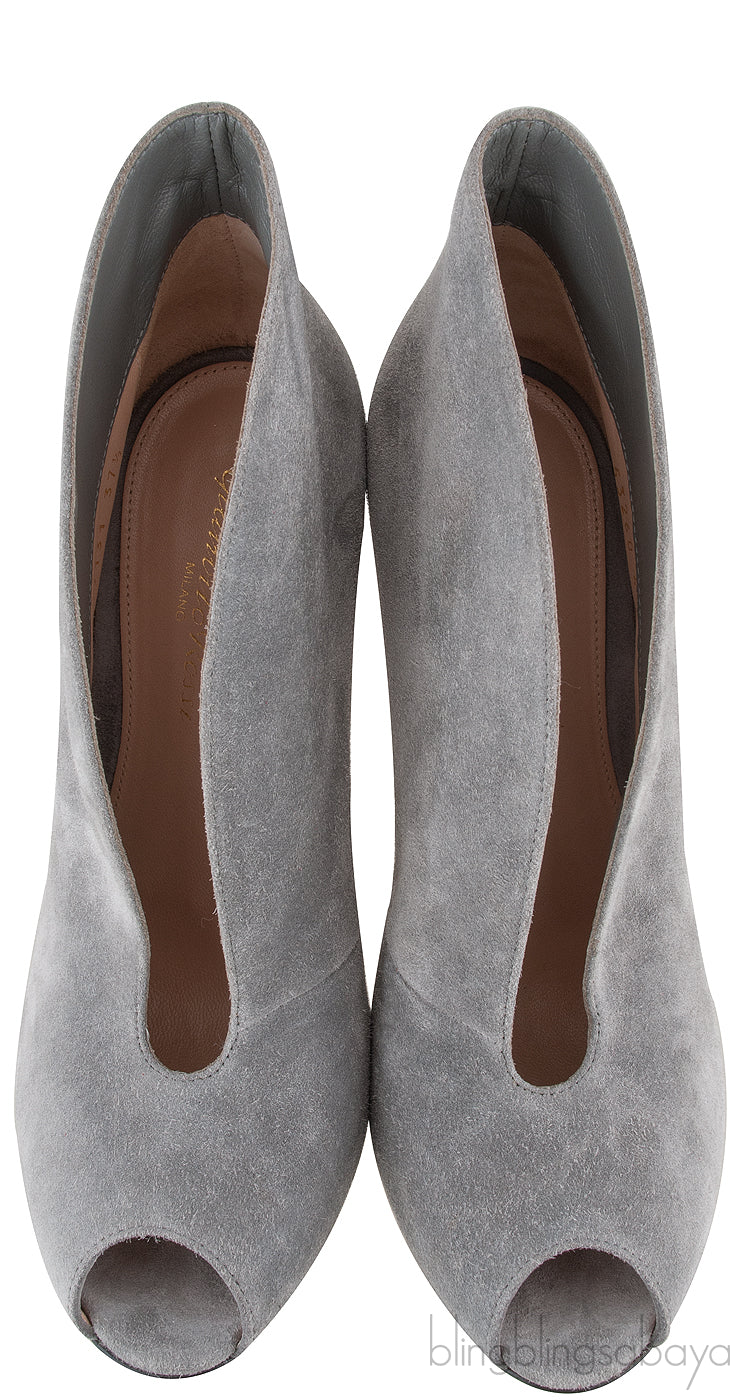 Grey Suede Ankle-Flare Boots