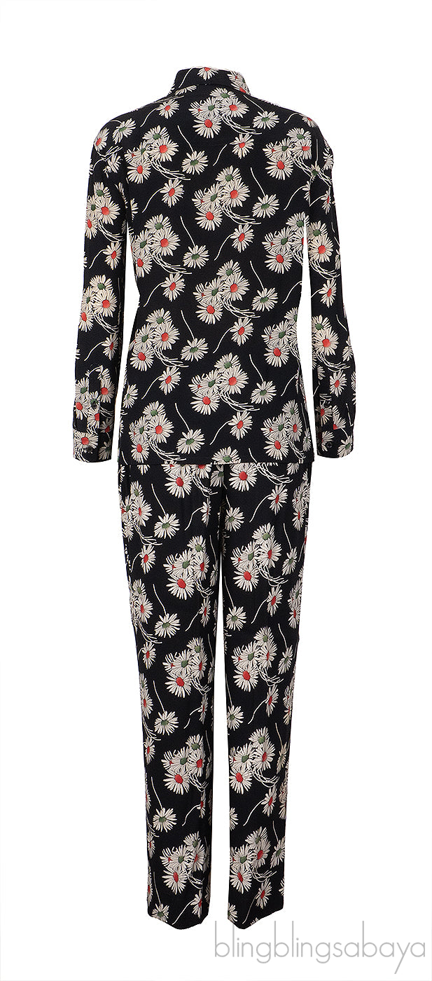 Prada Black Floral Satin Pajama