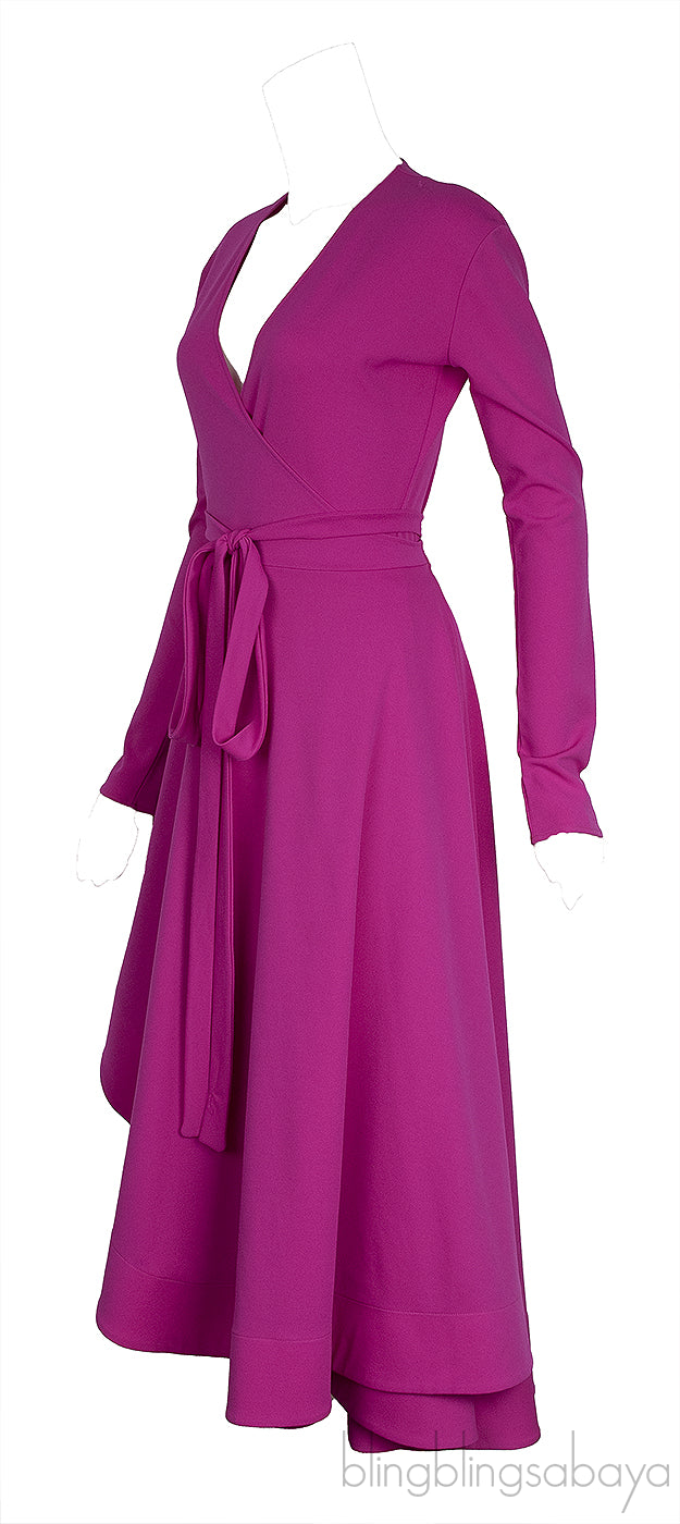 Fuchsia Pink Wrap Asymmetric Dress