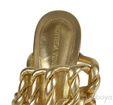 Bottega Veneta Metallic Gold Reflection Weave Square Toe Sandals