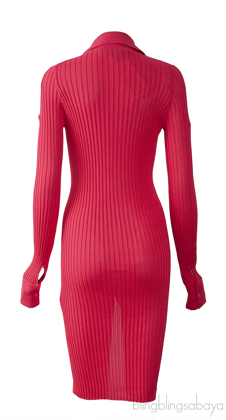 Fuchsia Pink Knit Ribbed Dress