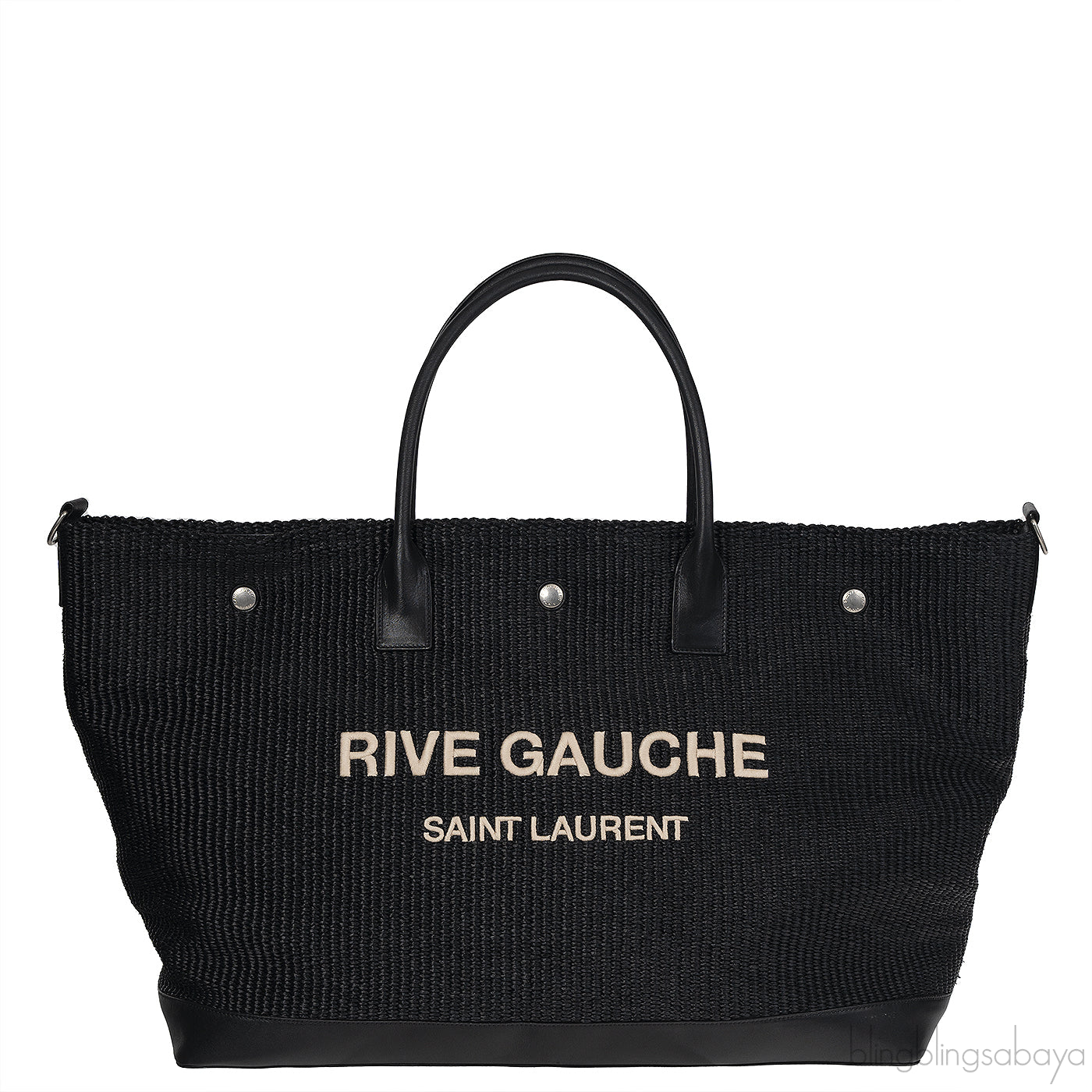 Saint Laurent Black Raffia Rive Gauche Black Oversize Tote