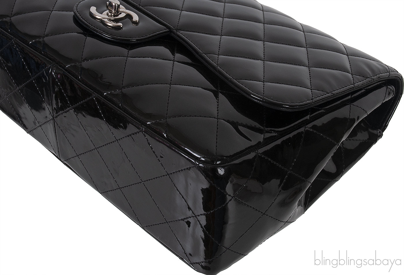Classic Black Patent Jumbo Quilted Bag