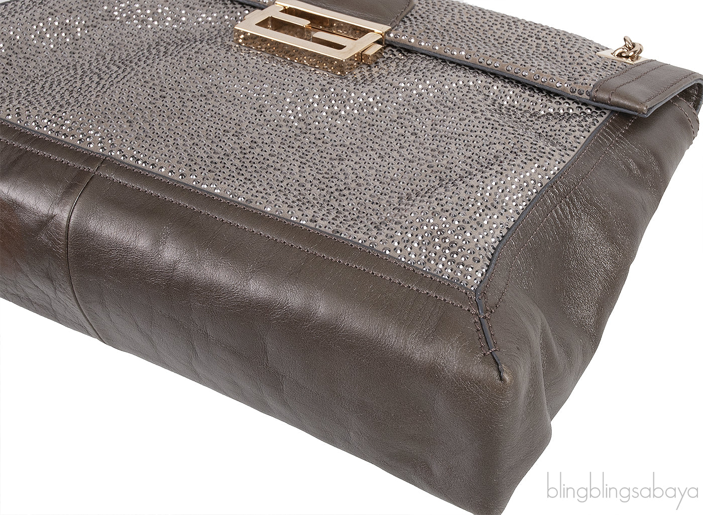 Grey Crystal Embellished Shoulder Bag