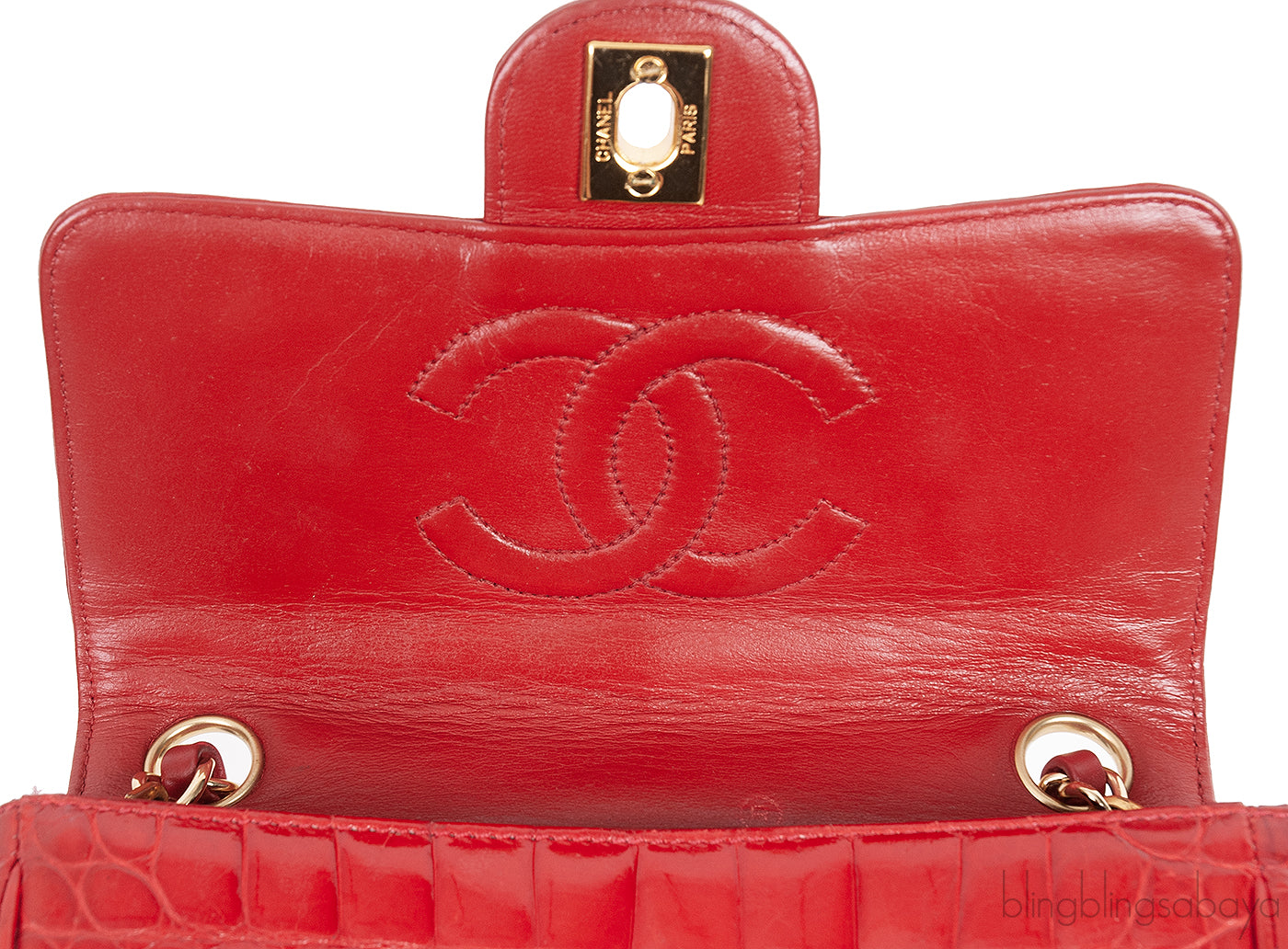 Vintage Red Crocodile CC Classic Mini Square Bag
