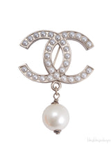 CC Logo Pearl Drop Pin Brooch