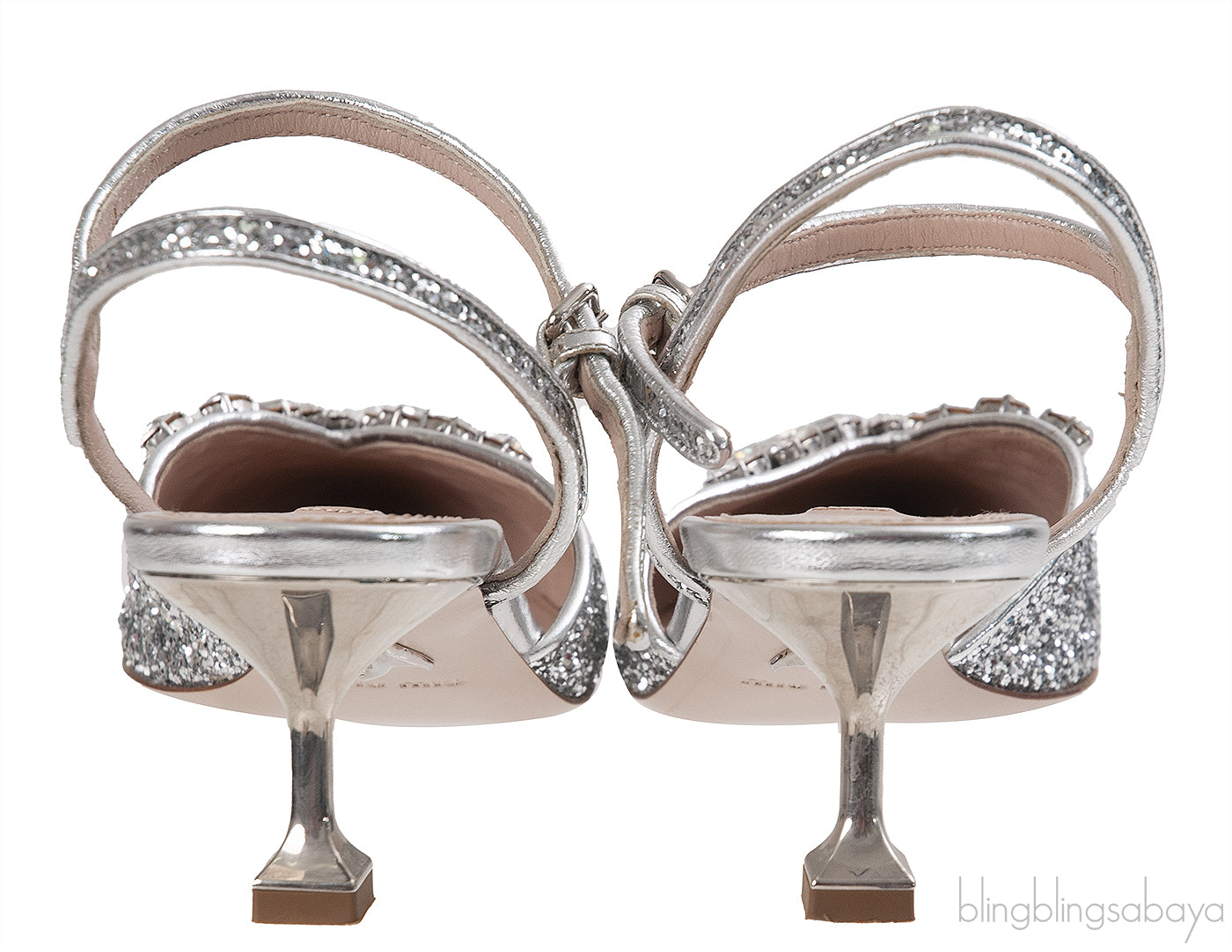 Miu Miu Brooch Silver Glitter Pump