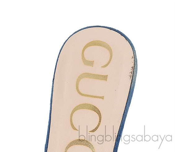 Gucci Blue Velvet G Crystal Madelyn Mules