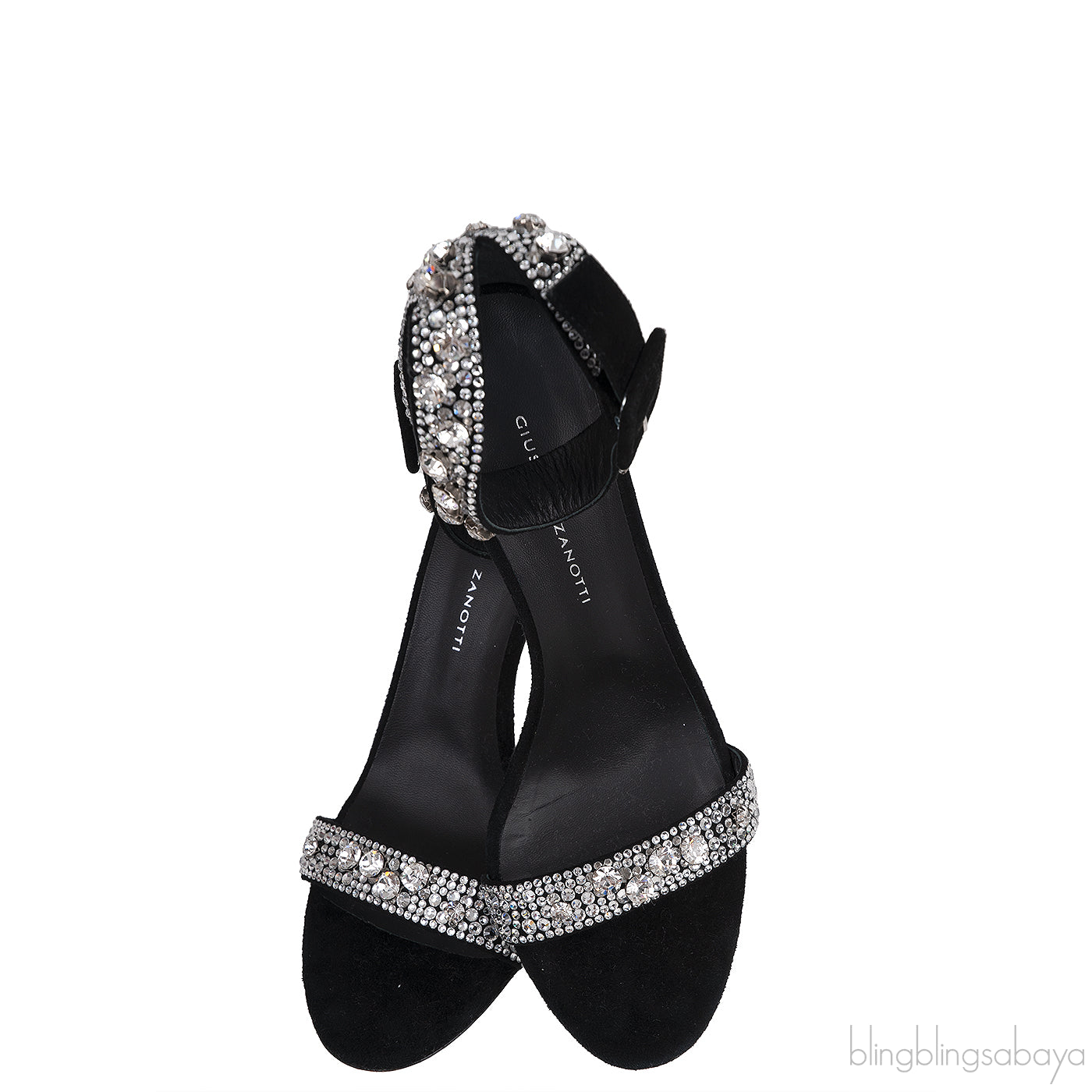 Black Suede Crystal Sandals