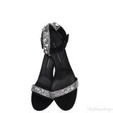 Black Suede Crystal Sandals